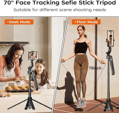 FUNSNAP Auto Face Tracking Tripod for iPhone with Remote, 70 inch Extendable 360° Rotation Selfie Stick Tripod for Android, Phone Holder Video Recording for Content Creators Vlog Live Streaming TIKTok
