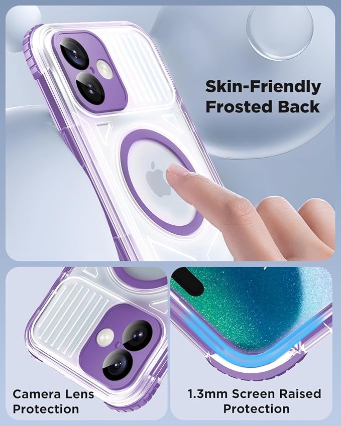 for iPhone 16 Waterproof Case with Magsafe, Built-in [Camera & Screen Protector] [Lanyard], IP68 Water Proof Full Body Dustproof Heavy Duty Frosted Protective Phone Cover, 6.1" Purple