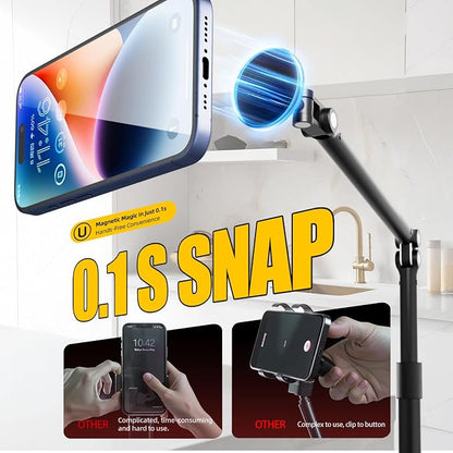 Magnetic Overhead Phone Stand for Desk - 360° Swivel & Tilt with MagSafe Compatible Holder, Cell Phone Stand Magnet Quick Mount for Recording, Cooking, Painting, Zoom Meetings, TikTok Live & Gaming