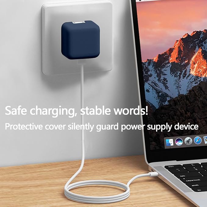 Soft Silicone Charger Case Compatible with Apple 40W Dynamic Power Adapter (60W Max) for iPhone Series & MacBook Air 13.6/15 M5 A3448 A3449, Shockproof Anti‑Scratch Protective Cover, Navy Blue