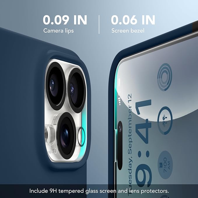 GONEZ for iPhone 14 Pro Max Case Silicone, Compatible with MagSafe, with Screen Protector + Camera Lens Protector, Liquid Silicone Shockproof Protective Phone 14 ProMax Case 6.7", Dark Blue