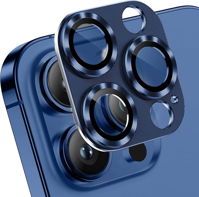 Korecase [2 Pack] Camera Lens Protector for iPhone 15 Pro Max & iPhone 15 Pro, Metal Tempered Glass Camera Cover, Strong Adhesion, 9H Hardness Anti-Scratch Camera Rear Lens Protector -Blue
