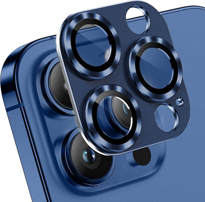 AFARER 2 Pack Camera Lens Protector for iPhone 15 Pro/15 Pro Max Metal Camera Cover with 9H Tempered Glass Screen Protector Accessories,Drop Protection Len Cover-Blue