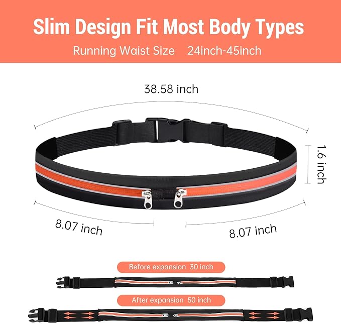 JUMAHE Slim Running Belts for Women Men - Running Phone Holder Fanny Pack for Key, Accessories Fits ALL Cell Phones, Orange