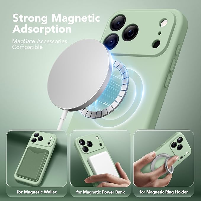 Magnetic for iPhone 17 Pro Max Case, Compatible with MagSafe, [Full Camera Protection][Screen Protector] Silicone Shockproof Protective Phone Case for iPhone 17 Pro Max 6.9", Light Cyan