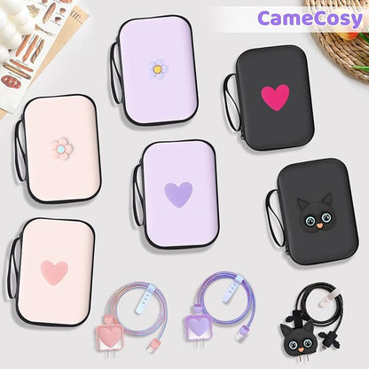 CameCosy DIY Phone Charger Case Storage Sets Cable Protector Earphone Wire Saver with Lovely Travel Storage Bag, Cute Cable Charger Protector Cord Organizer for iPhone (Pink Flower)