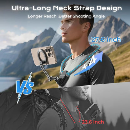 【2026 Extended Long】 Magnetic Neck Mount for Phones, 27.6" Hands-Free POV/Vlog Phone Holder for iPhone 17–12 & Android, Content Creator Essentials for Go Pro DJI, Comfortable Natural Shooting Angle