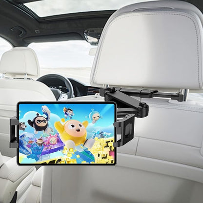 Car Headrest Tablet Holder, Stable Back Seat iPad Mount for Kids, Adjustable Long Arm Vehicle Head Rest Mount Compatible with 4.7-11" iPad Pro/Air/Mini, Samsung Galaxy Tablets, Fire HD