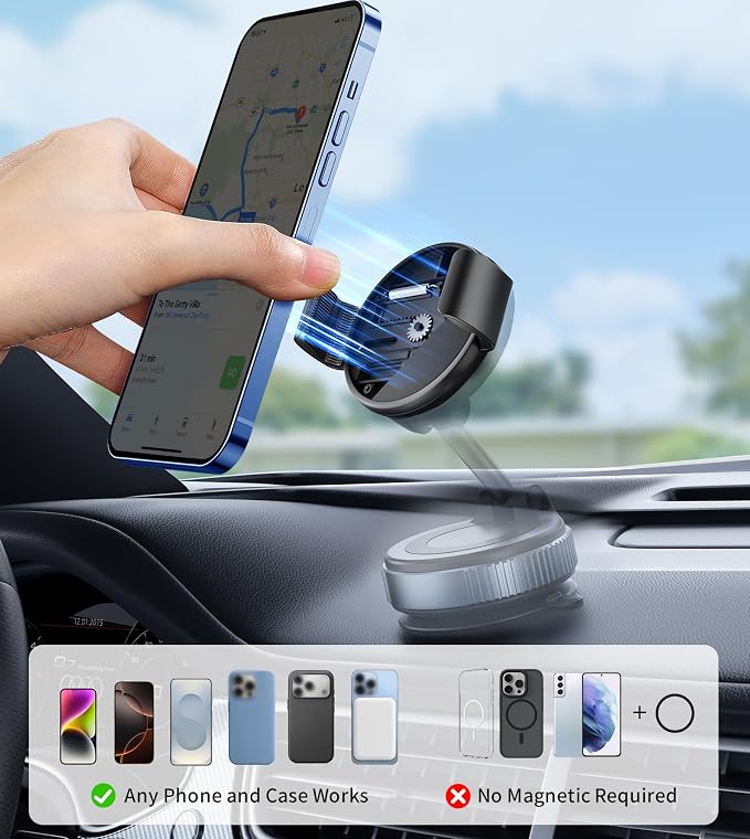 TONEOF Phone Clamp for Magnet with Metal Ring,Phone Mount Adapter for Magsafe Car Phone Holder,Quick Installation & Easy Removal Clip for All Phones/Magnetic Tripod/Magnet Mounts (Black,1 Pack)