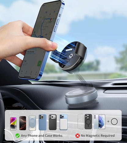 TONEOF Phone Clamp for Magnet with Metal Ring,Phone Mount Adapter for Magsafe Car Phone Holder,Quick Installation & Easy Removal Clip for All Phones/Magnetic Tripod/Magnet Mounts (Black,1 Pack)