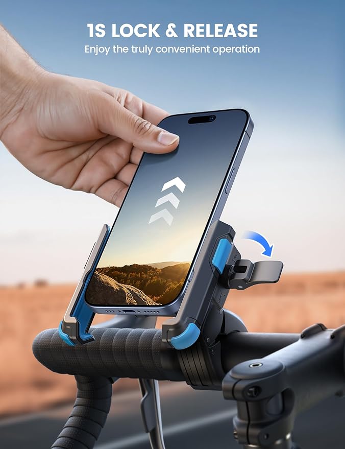 Lamicall Motorcycle Bike Phone Mount - [1s Quick Release] Bike Cell Phone Holder Clip, Bicycle Scooter Handlebar Clamp, Gifts for iPhone 17 16 15 14 Pro Max, Galaxy S25 S24 Ultra, 4.7-7" Phones, Blue