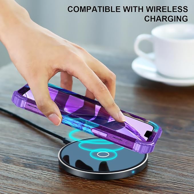 Hocase for iPhone 14 Plus Case, Heavy Duty Shockproof Protection Soft Silicone Rubber+Hard Plastic Bumpers Hybrid Protective Case for iPhone 14 Plus 6.7" 2022 - Blue Purple Marble