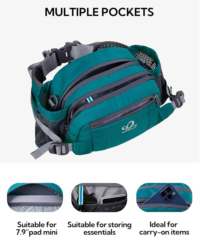 WATERFLY Fanny Pack Waist Bag: Fannie Pack 2 Water Bottle Holders Lumbar Belt Hiking Walking Running Jogging Camping Large Woman Man (Bottle Not Included)