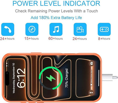 Battery Case for iPhone 17 Pro Max, 12000mAh Protective Charging Case with Wireless Charging Compatible with iPhone 17 Pro Max (6.9 inch) Rechargeable Battery Pack Charger Cover with Carplay (Orange)