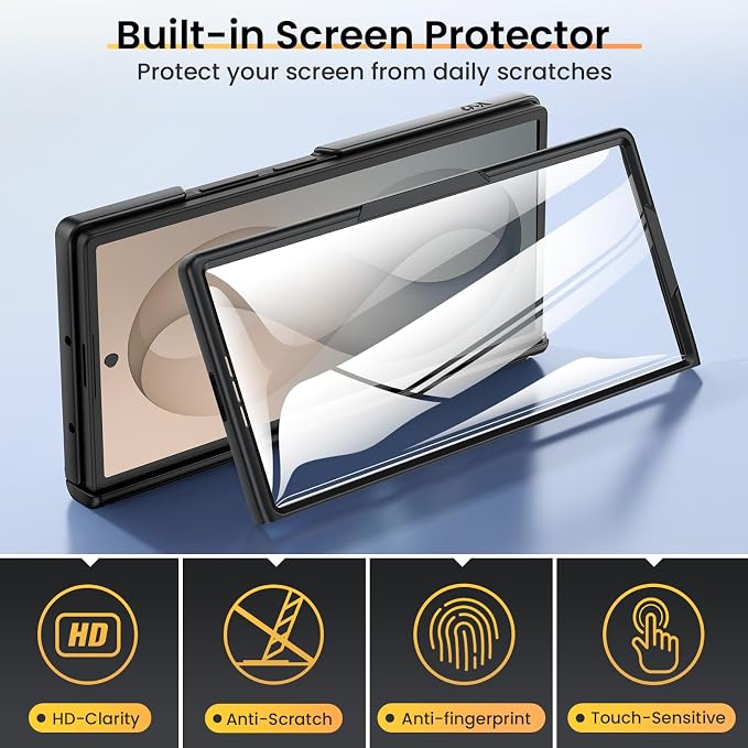 VEGO for Z Fold 8 Ultra Case with Built-in Hinge & Screen Protector, Black | Galaxy Fold 8 Ultra Case with 360° Rotating Kickstand & Camear Cover Heavy Duty Shockproof Rugged Case Fold 8 Ultra