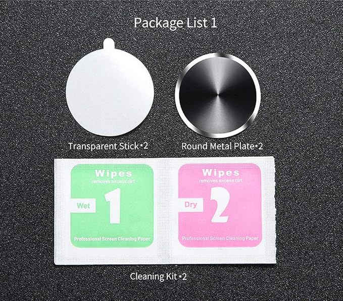 Adhesive Metal Plate Mounting Kits Stickers, Universal Discs Magnet Patch Compatible with Air Vent Magnetic Car/Vehicle Mount Holder (2 Round-Black)