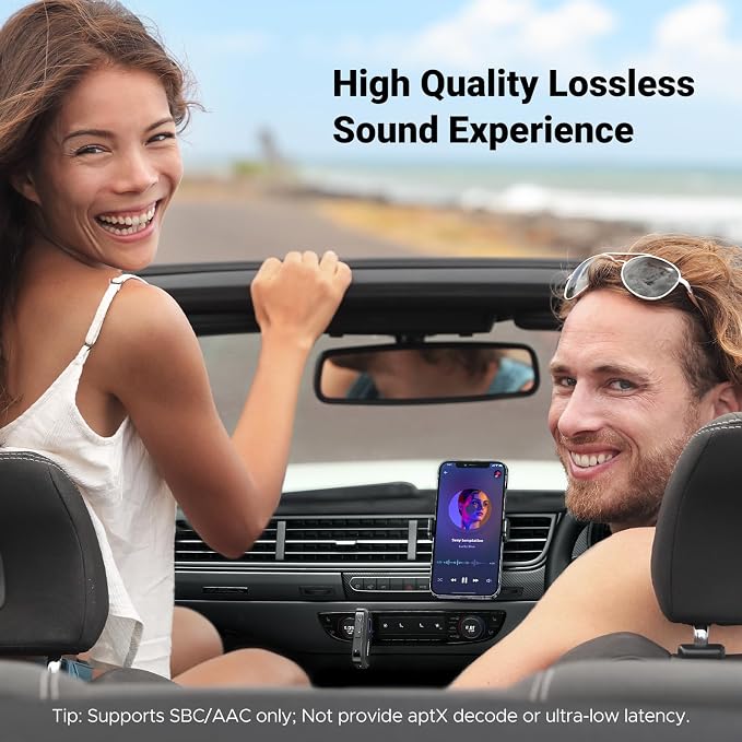 UGREEN Bluetooth 5.4 Car Adapter, Hands-Free Call & Noise Cancelling AUX to Bluetooth Adapter for Car, 3.5mm Audio Blue-Tooth Receiver for Cars Stereo Home Speaker - 15H Battery Life