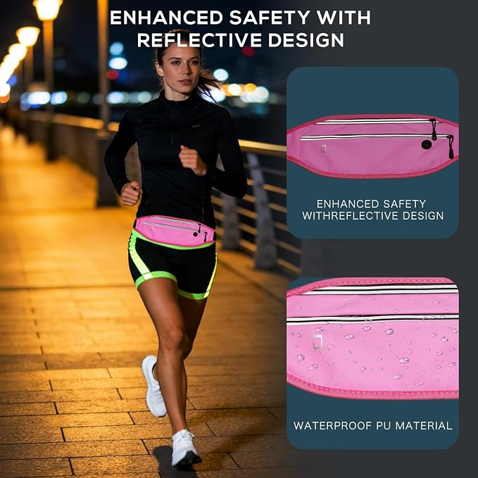 Running belt for Women &Men,Adjustable Exercise Waist Pack Reflective Running Belt for Sports Workout Cycling Hiking, Casual Hands-Free Wallets Phone Bag Fits All Phones(pink)