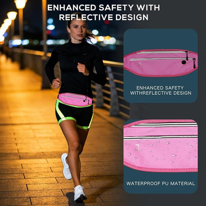 Running belt for Women &Men,Adjustable Exercise Waist Pack Reflective Running Belt for Sports Workout Cycling Hiking, Casual Hands-Free Wallets Phone Bag Fits All Phones(pink)
