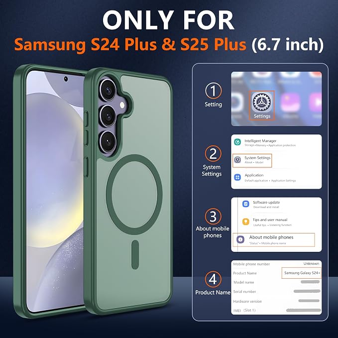 For Samsung Galaxy S24 Plus Case & S25 Plus Case [Compatible with Magsafe] Translucent Matte Magnetic,Slim Thin Duty Shockproof with 2pc Screen Protector Protection Case for S24 Plus/S25 Plus-green