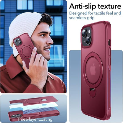 Anqrp 360° All-in-ONE Stand Case for iPhone 15 Case with Rotatable Magnetic Kickstand Ring Holder, Compatible with Mag-Safe, MIL-Grade Shockproof iPhone 15 Phone Case Cover 6.1", Red