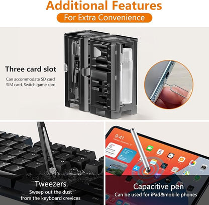 Cell Phone Cleaning Kit, iPhone Cleaning Kit for Charging Port Cleaner Keyboard Cleaning Kit for Airpods/Android/USB C/Earbuds/Laptop/iPad/Camera Lens with Stylus Pen (Black Brush Refill)