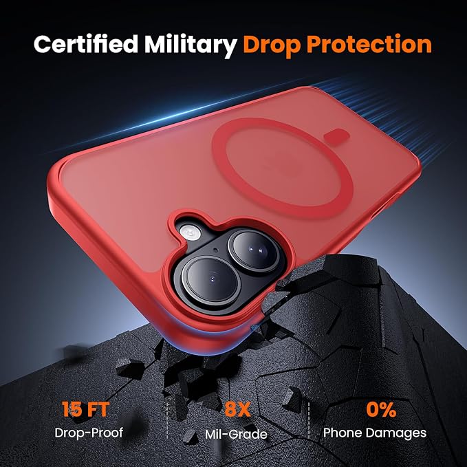 3 in 1 for iPhone 17 Case Matte Red,Fits MagSafe, Screen Protector*1 Camera Lens Protector*1,Matte Skin Feeling Back, Cover Military-Grade Protection