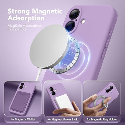 Magnetic for iPhone 17 Case, Compatible with MagSafe, [Full Camera Protection][Screen Protector] Silicone Shockproof Protective Phone Case for iPhone 17 6.3", Light Purple