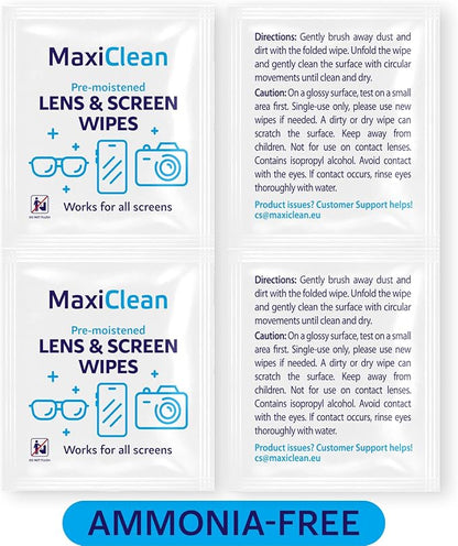 Lens Wipes for Eyeglasses – 200 Lens Wipes Individually Wrapped, Pre-moistened Eyeglass Cleaning Wipes, for Glasses Cleaner, Sunglasses, Camera Lenses, Laptop Screens, Phones, Happy Eye Glasses