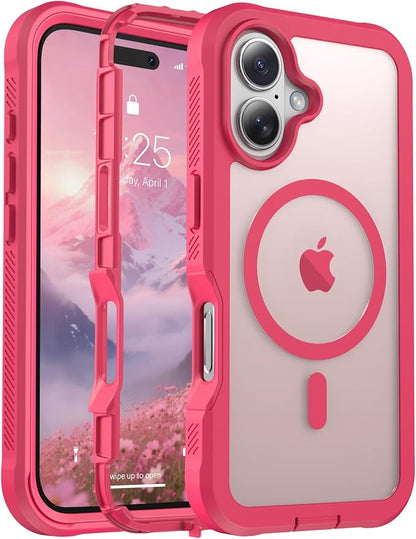 jaroco Magnetic for iPhone 16 Case, [Compatible with MagSafe][Military Grade Drop Protection][Heavy Duty Protection][Non-Slip][Shockproof] 2-Layer Durable Bumper Phone Case 6.1''-Rose