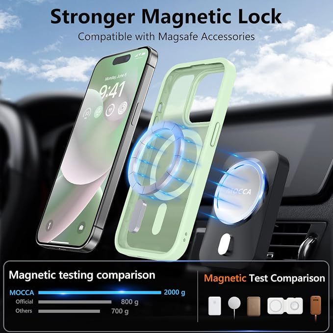 MOCCA Strong Magnetic for iPhone 14 Pro Case, [Compatible with Magsafe][13FT Military Drop Protection] Slim Translucent Matte Shockproof Case for iPhone 14 Pro Phone Case 6.1'', Light Green