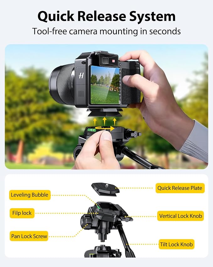UBeesize 67” Camera Tripod with Travel Bag, Cell Phone Tripod with Bluetooth Remote and Phone Holder, Compatible with All Cameras, Cell Phones, Projector, Webcam, Spotting Scopes
