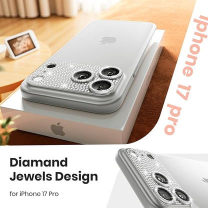 WSKEN for iPhone 17 Pro Camera Lens Protector Diamond Bling - [Not Easy to Fall][Strong Adsorption] Glitter Metal Aluminum Alloy Rear Camera Screen Cover Accessories, Silver