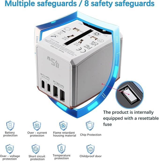 Universal Travel Adapter 45W with 5 Ports (3 USB-C, 2 USB-A) Worldwide Charger for USA, Europe, UK, Australia, Asia & 150+ Countries International Power Plug