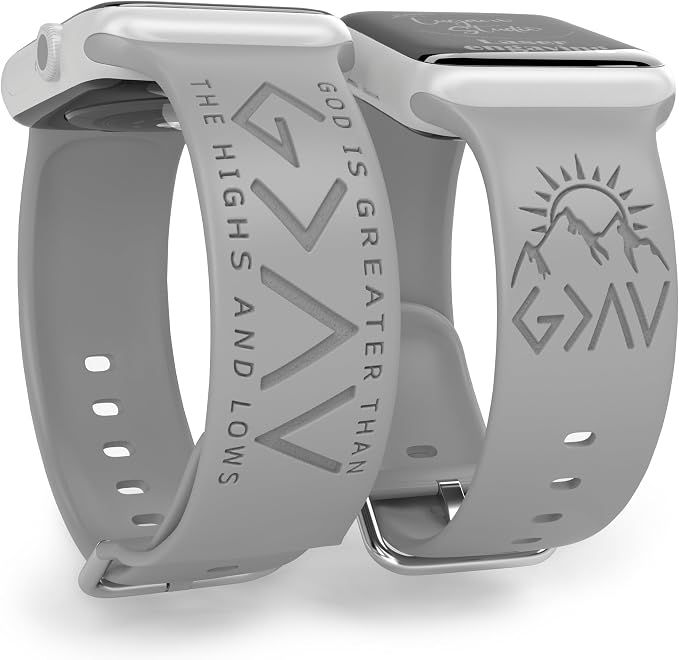 God is Greater Than the Highs and Lows Watch Band Compatible with Apple Watch Laser Engraved iWatch Band Silicone 38mm - 49mm Strap Jesus Psalm Christian God Blessed (42/44/45/46/49mm M/L, Grey)