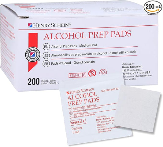Henry Schein Alcohol Prep Pads, Medium Size, 200 Count - 70% Isopropyl Alcohol, Individually Wrapped, Sterile Wipes for Medical & Everyday Use