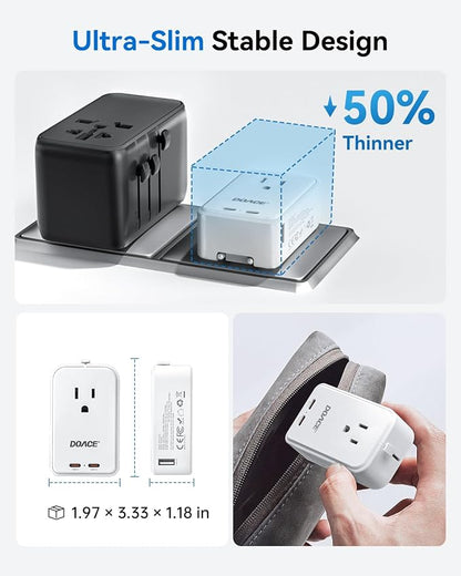 DOACE Pico 45W Travel Adapter, 5-Port Universal Power Adapter 1 AC, 2 USB C and 2 USB-A, International Plug Adaptor Worldwide for US to European UK Italy Spain New Zealand Over 200 Countries