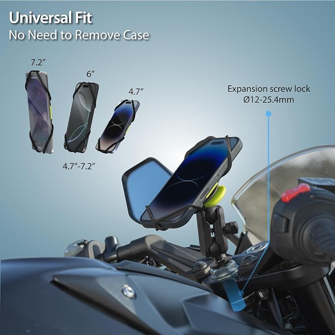BONE Moto Tie Connect Kit 3 - Fork Stem, Magnetic Motorcycle Phone Mount, Detachable & 360° Rotatable, Heavy Duty & Shock-Absorbing Scooter iPhone Holder for 4.7"–7.2" Smartphones (Fork Stem)