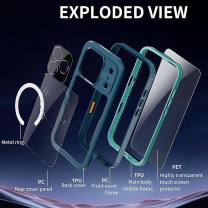 Omio for iPhone 17 Pro Waterproof Case Compatible with MagSafe Magnetic Waterproof Full Body IP68 Underwater Case Built-in Screen Protector Military Grade Shockproof Cover for Men Women Teal