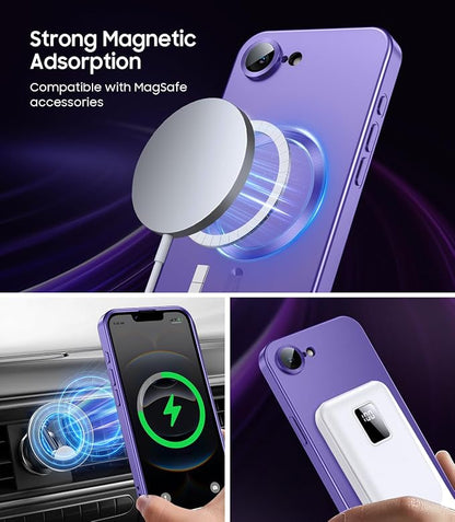 Magnetic for iPhone 16e / 17e Case [Compatible with MagSafe][Built-in Camera Lens Protector] Slim Soft Silicone Bumper Shockproof Metallic Luster 17e Phone Case (Purple)