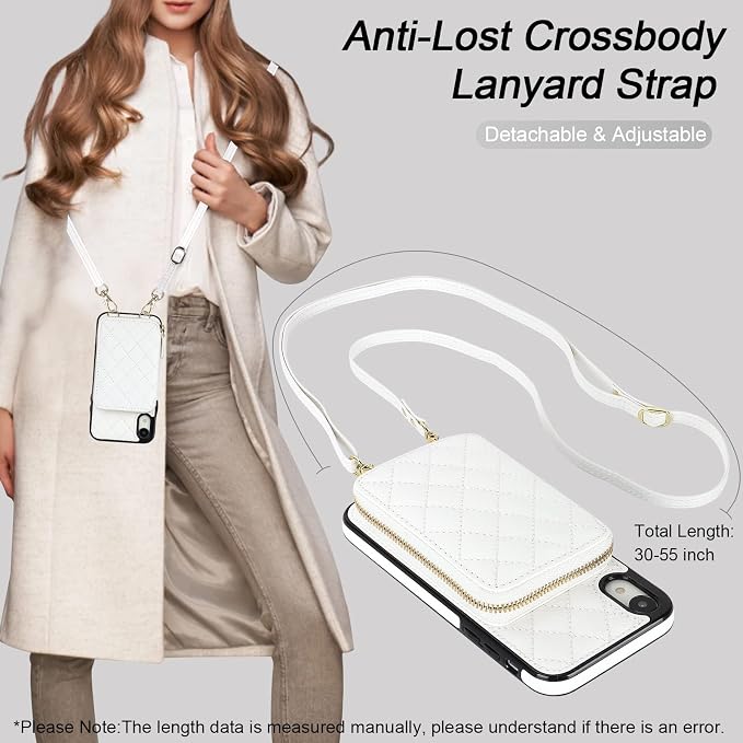 Bocasal Crossbody Wallet Case for iPhone Xr, RFID Blocking PU Leather Zipper Handbag Purse Flip Cover, Kickstand Folio Case with Card Slots Holder Wrist Strap Lanyard 6.1 Inch (White)