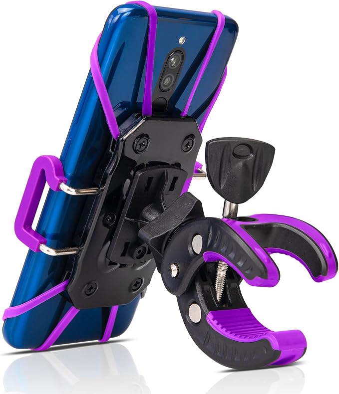 Baby Stroller Phone Holder, Shopping Cart, Golf Cart, Push Cart, Bike Phone Mount, for Motorcycle, Scooter, ATV, Boat, Spin Bike, Treadmill, Handlebar- Universal- iPhone, Cell Phone Clamp (Purple)