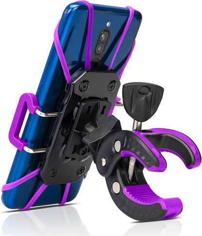 Baby Stroller Phone Holder, Shopping Cart, Golf Cart, Push Cart, Bike Phone Mount, for Motorcycle, Scooter, ATV, Boat, Spin Bike, Treadmill, Handlebar- Universal- iPhone, Cell Phone Clamp (Purple)