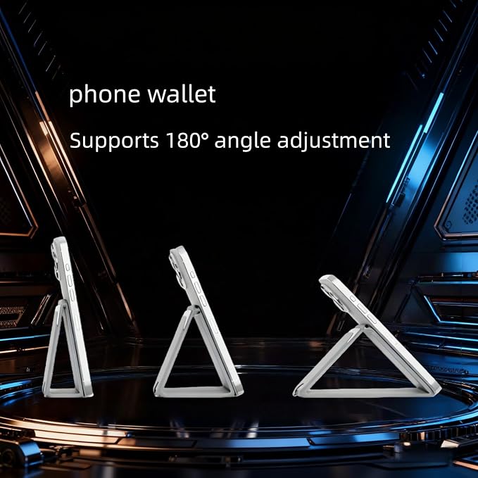 Upgraded for Magsafe Wallet, Strong Magnetic Phone Wallet with Adjustable Stand, Built in Makeup Mirror, 5 Card Holder, RFID Blocking (Grey Fold)