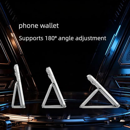 Upgraded for Magsafe Wallet, Strong Magnetic Phone Wallet with Adjustable Stand, Built in Makeup Mirror, 5 Card Holder, RFID Blocking (Grey Fold)