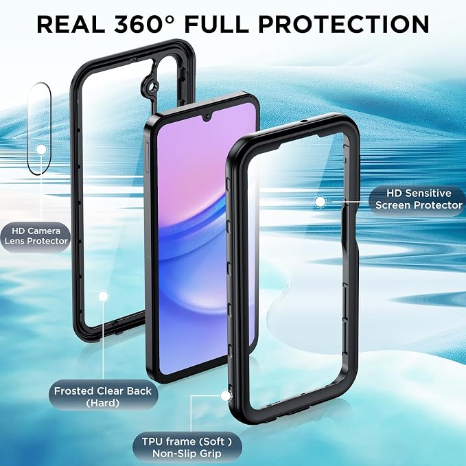 for Samsung Galaxy A15 5G Case Waterproof, [IP68 Underwater][Dropproof][Dustproof][Real 360] [Non-Slip] Heavy Duty Tough Rugged Shockproof Protective Phone Case for Galaxy A15 5G 6.5",Black