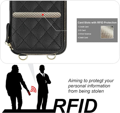 Bocasal Crossbody Wallet Case for iPhone 16 Pro Max, RFID Blocking PU Leather Zipper Handbag Purse Flip Cover, Kickstand Folio Case with Card Slots Holder Wrist Strap Lanyard 5G 6.9 Inch (Black)