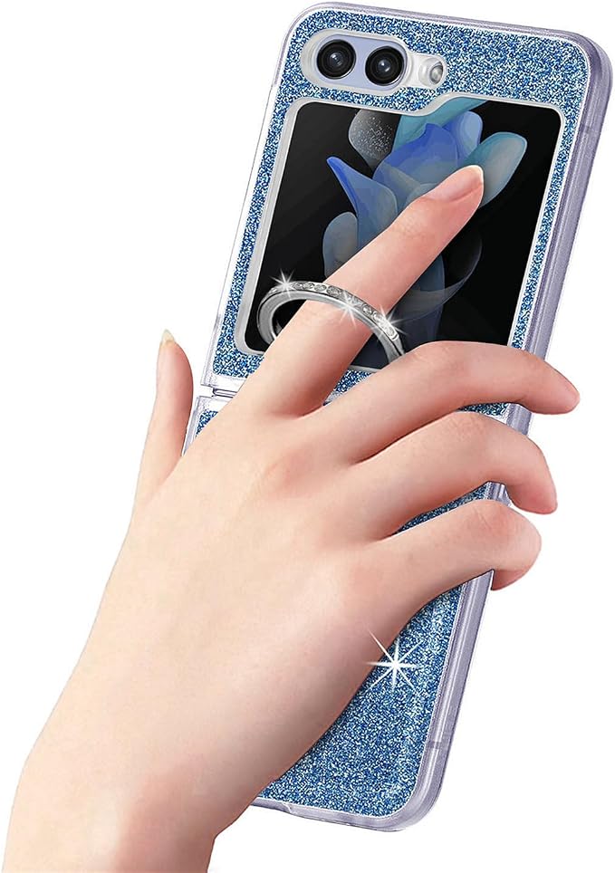 Bling Glitter Case for Samsung Galaxy Z Flip 6 with Ring Holder,Women Girls Cute Phone Case Non Slip Ultra Slim TPU Bumper Shockproof Protective Case for Galaxy Z Flip 6 5G 2024,Blue