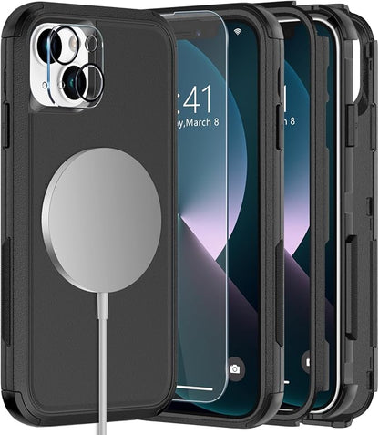 Diverbox for iPhone 13 Phone Case,iPhone 13 Magnetic Case [with Screen Protector & Camera Lens Protector ] Heavy Duty Phone Case for iPhone 13 (Magnetic Black)