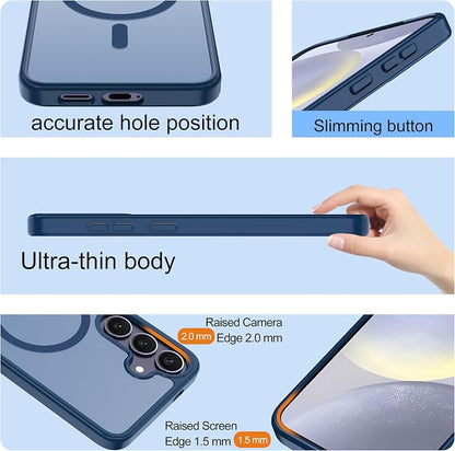 For Samsung Galaxy S24 Plus Case & S25 Plus Case [Compatible with Magsafe] Translucent Matte Magnetic,Slim Thin Duty Shockproof with Screen Protector Protection Case for S24 Plus/S25 Plus-Dark blue